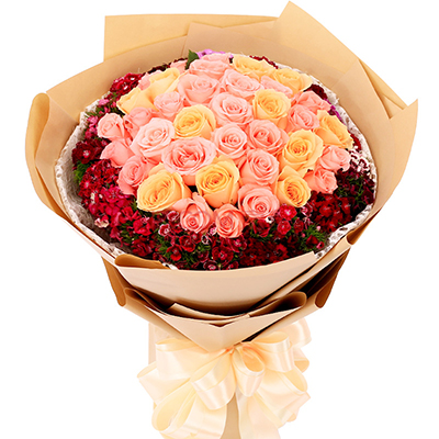 <b>忘情巴黎&粉色、香檳色玫瑰x33枝</b>